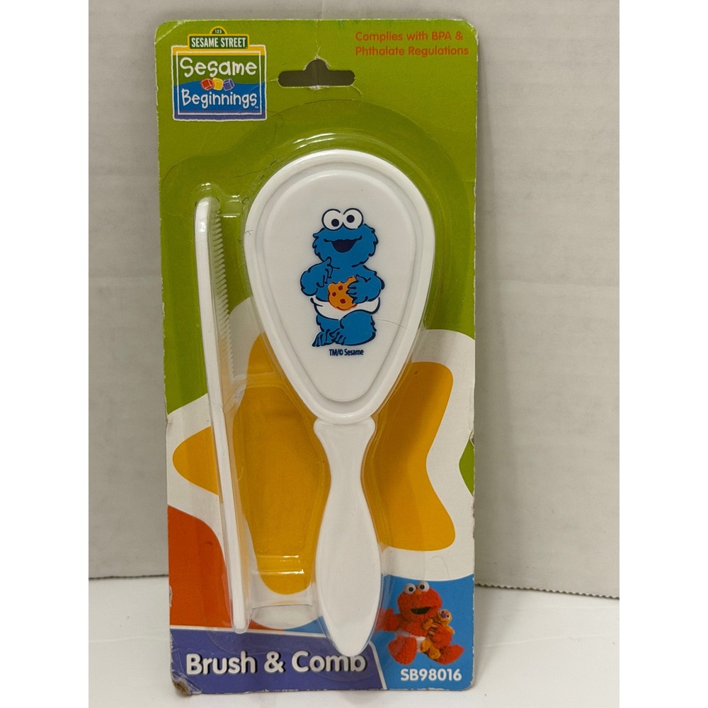 Sesame Beginnings Cookie Monster Baby Brush and Comb Set White SB98016 NIP